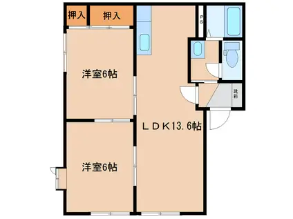 ミドルヴィレッジ E(2LDK/2階)の間取り写真