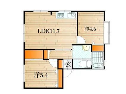 ディアス33 B棟(2LDK/2階)の間取り写真