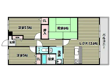 アンビエント金剛東ガーデンコート(3LDK/9階)の間取り写真