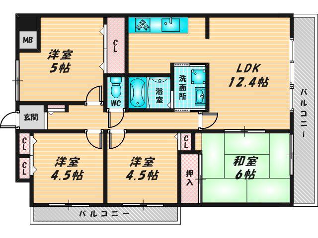 シティパーク瓢箪山(4LDK/9階)の間取り写真