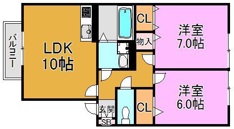 メルベーユ高井田(2LDK/1階)の間取り写真