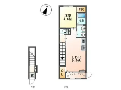 ダイアモンド ムーン(1LDK/2階)の間取り写真