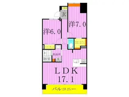 ロイヤルパークス新田(2LDK/13階)の間取り写真