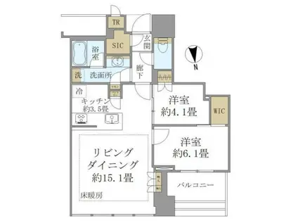 白金ザ・スカイ イースト(2LDK/6階)の間取り写真