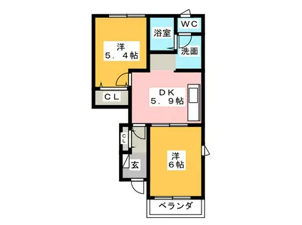 ビューテラスA(2DK/1階)の間取り写真