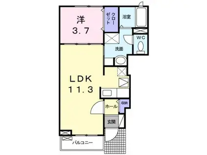 ティファニーハイツ I(1LDK/1階)の間取り写真