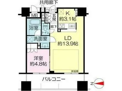 ウエリス・ジオ梅田レジデンス(1LDK/5階)の間取り写真