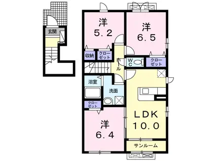 シェル・トゥールB(3LDK/2階)の間取り写真