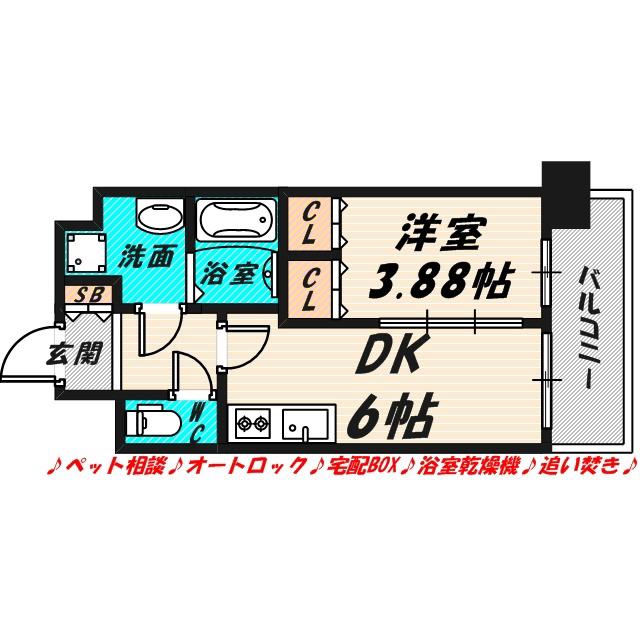 プレジオ関目(1DK/13階)の間取り写真