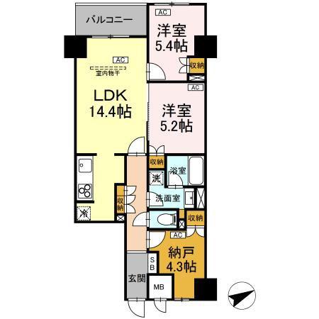 サンジョイアゼロ(2LDK/6階)の間取り写真