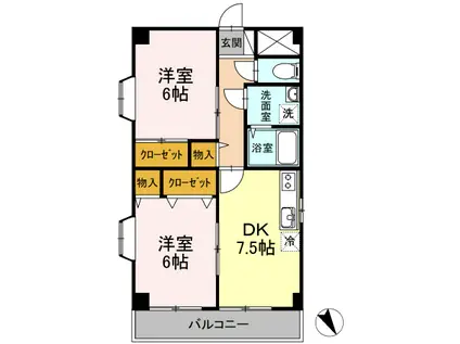 シャイニーヒル(2DK/2階)の間取り写真