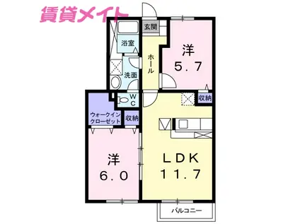 アルファパークII(2LDK/1階)の間取り写真