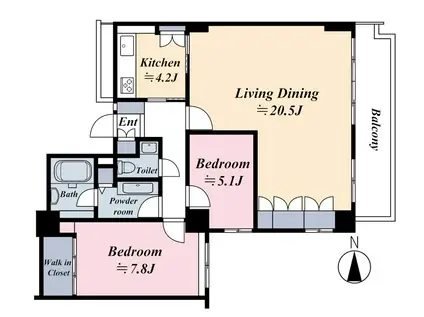 広尾ガーデンヒルズL棟(2LDK/1階)の間取り写真