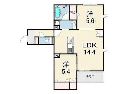 LA VITA西宮北口(2LDK/1階)の間取り写真