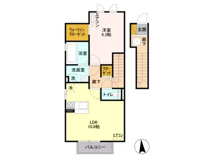 スパローハウス五番舘B(1LDK/2階)の間取り写真