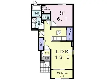 アルカンシエル II(1LDK/1階)の間取り写真