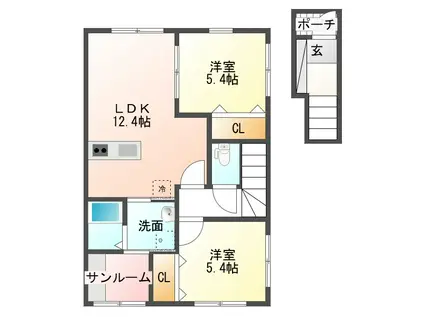 メゾン ド ソレイユ(2LDK/2階)の間取り写真
