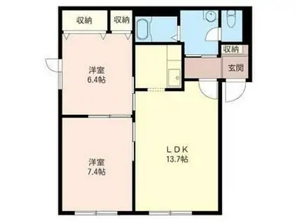 ビオス233 I(2LDK/1階)の間取り写真