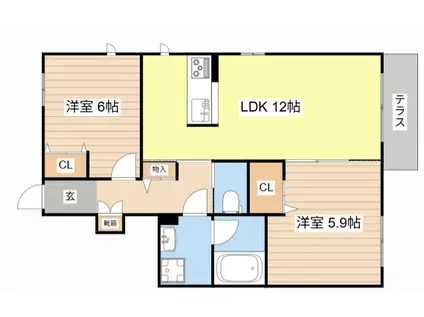 イースト ベイ(2LDK/1階)の間取り写真