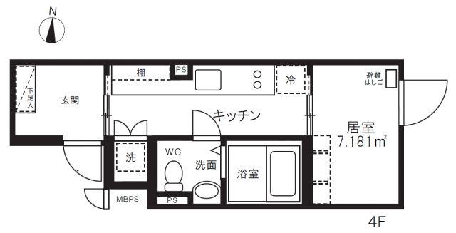 ミオテゾーロ哲学堂カーザ(1K/4階)の間取り写真