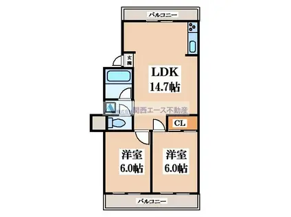 コンフィー鴻池新田駅前(2LDK/2階)の間取り写真