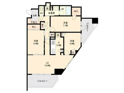 リーベスト西千葉(3LDK/13階)の間取り写真