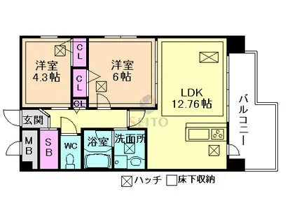 ルネサンス(2LDK/2階)の間取り写真