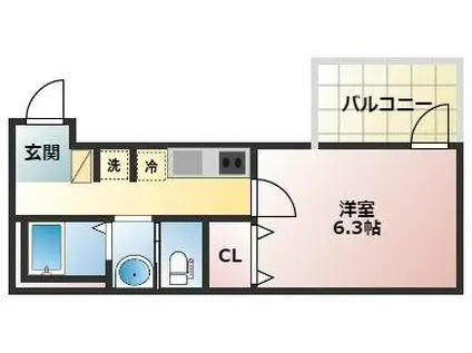 CASSOLO北越谷II(1K/1階)の間取り写真