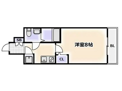 ラシュレエグゼ難波西(1K/4階)の間取り写真