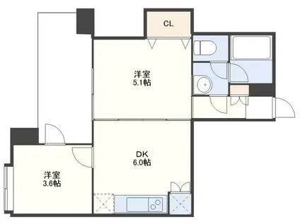 ユーロハイツ岩屋(2DK/7階)の間取り写真