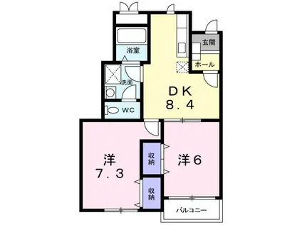 セントラルパークヒルズ(2DK/1階)の間取り写真