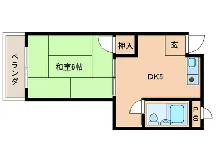 五月ヶ丘ハイツ辻(1DK/3階)の間取り写真