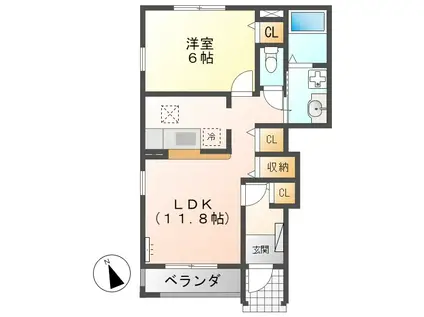 エアリー・ヴィラ A・B(1LDK/1階)の間取り写真