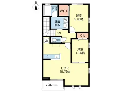 プリーマ今宿III(2LDK/2階)の間取り写真