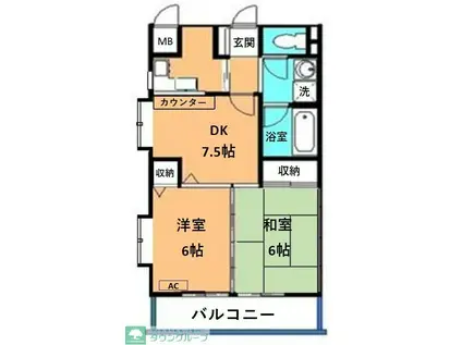 レキシントンマンション東大沢(2DK/2階)の間取り写真