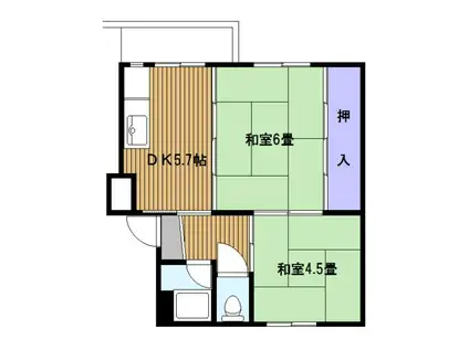 藤沢湘南台(2DK/3階)の間取り写真