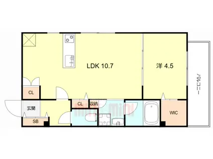 カノン神崎川(1LDK/2階)の間取り写真