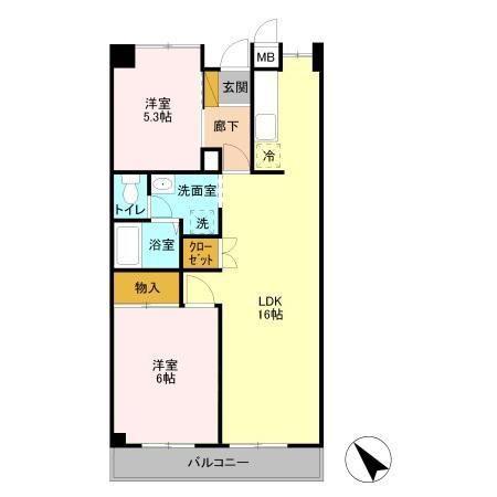 シャインクロコ(2LDK/1階)の間取り写真