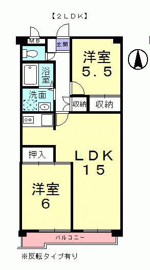 フレンドリー瑞浪II(2LDK/3階)の間取り写真
