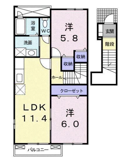サン・フィオーレI(2LDK/2階)の間取り写真