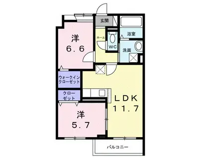 HILL COURT 水無瀬(2LDK/2階)の間取り写真