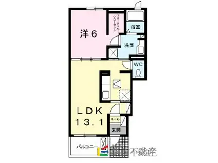 ハピネス・ベルB(1LDK/1階)の間取り写真