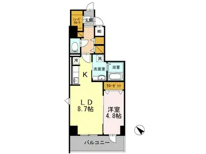 ヤマザキセキユビルディング(1LDK/9階)の間取り写真