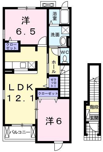 カーサ・ソーレ(2LDK/2階)の間取り写真