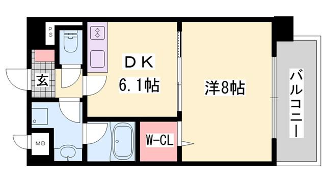 ビヤン北八代(1DK/1階)の間取り写真