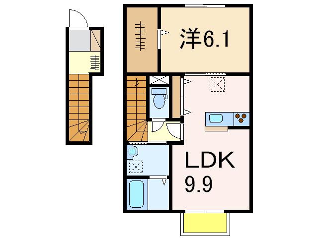 ボナール新館(1LDK/2階)の間取り写真