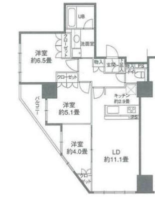 カスタリアタワー品川シーサイド(3LDK/16階)の間取り写真