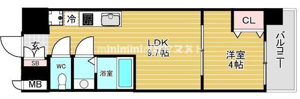 AND TERRACE 文の里(1LDK/4階)の間取り写真