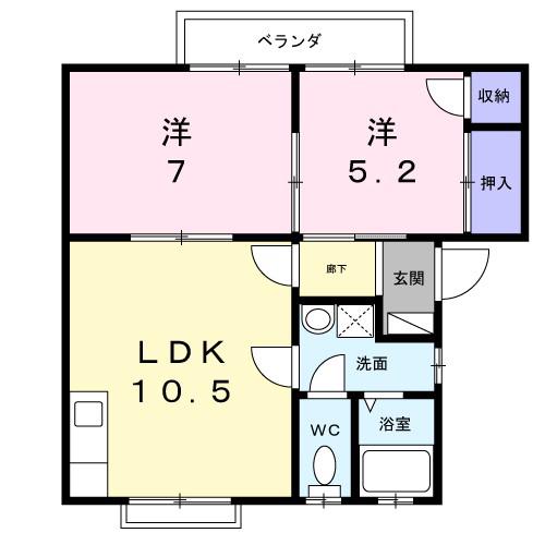 メゾンみやびA(2LDK/2階)の間取り写真