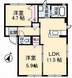 メゾンスカイヒルズE棟(2LDK/1階)の間取り写真